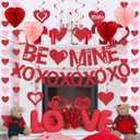 Pre-Strung Valentines Day Decorations, Red BE Mine XO Valentine's Banner,Heart Garlands & Hanging Swirls & Heart Honeycomb for Party Supplies, Valentines Decor Home Anniversary Wedding Bedroom