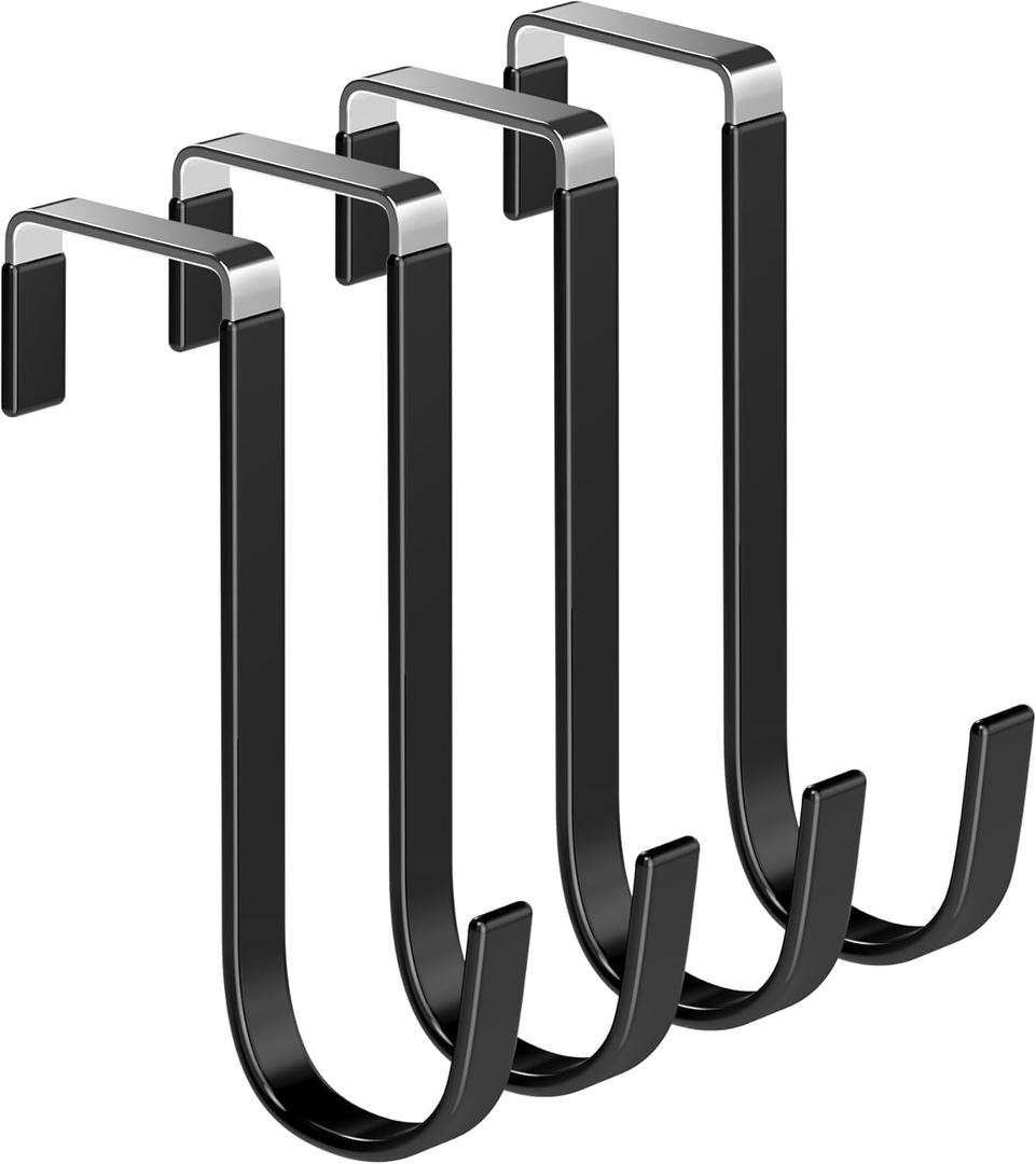 Over the Door Metal Hooks with Plastic Coating 1 Year Returnless Refund 5.5" Fit 0.5" to 1 3/8" Door 4 Pcs Heavy Duty Single Towel Robe Rack Wreath Bathroom Shower Hanger Shoe Organizer Ironing Board