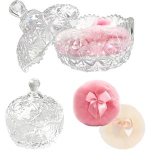 3pcs Large Body Powder Puff and Container, 2PCS Soft Washable Reusable Powder Puff and Clear Glass Powder Container, Large Dusting Powder for Women Face Body Puff