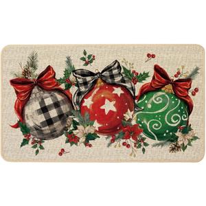 Baccessor Christmas Winter Doormat Indoor Outdoor 17x29 inch, Christmas Red Xmas Ball Ornament Decorative Front Door Mat Non Slip Rubber Backing Seasonal Entryway Kitchen Floor Decoration