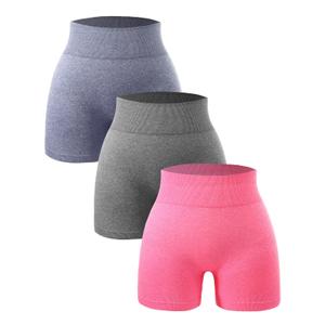 SPICE UNION 3 Piece Workout Shorts Womens for Running Yoga Biker Gym High Waist Spandex Ribbed Seamless Athletic Leggings(S010S-SlanHuiHong) (S)