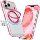 TORRAS 360 Magnetic Stand for iPhone 17 Pro Case, [Rotatable Sturdy Kickstand][Fit for MagSafe][4X Mil-Grade Shockproof] Slim Transparent Phone Cover, Camera Button, Crystal Pink, Ostand O3 Fitness