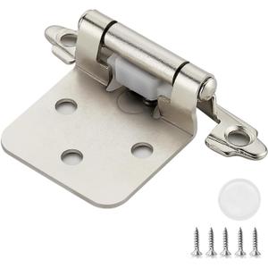 50 Pack (25 Pairs) 1/2 Inch Overlay Kitchen Cabinet Hinges, Satin Nickel Self Closing Hinges for Kitchen Cabinet Doors, Semi-Concealed Cupboard Hardware, Face Mount Hardware, Silver