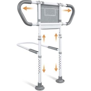 Bed Rails for Elderly Adults Safety: Adjustable Bedside Assist Rails with Storage Pockets, Non-Slip Handles, Sensor Night Light, 400LB Gravity Capacity (Compatible with Bed Frames 13.19"-19.69" )