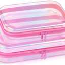 Clear Hard Shell Zipper Case,Makeup Bag,Iridescent Toiletry Bag,2pcs Large Capacity Water-resistant Toiletries Bag,Portable Travel Organizer and Storage,Bathroom Clear Cosmetic Case for Women