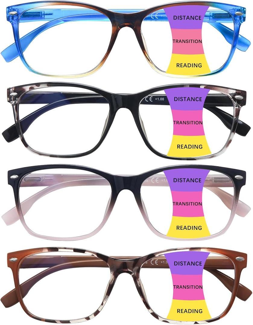 CLASAGA Progressive Multifocus Reading Glasses for Women, Pattern Print Blue Light Block Stylish Ladies Computer Readers (4 Mix Color)