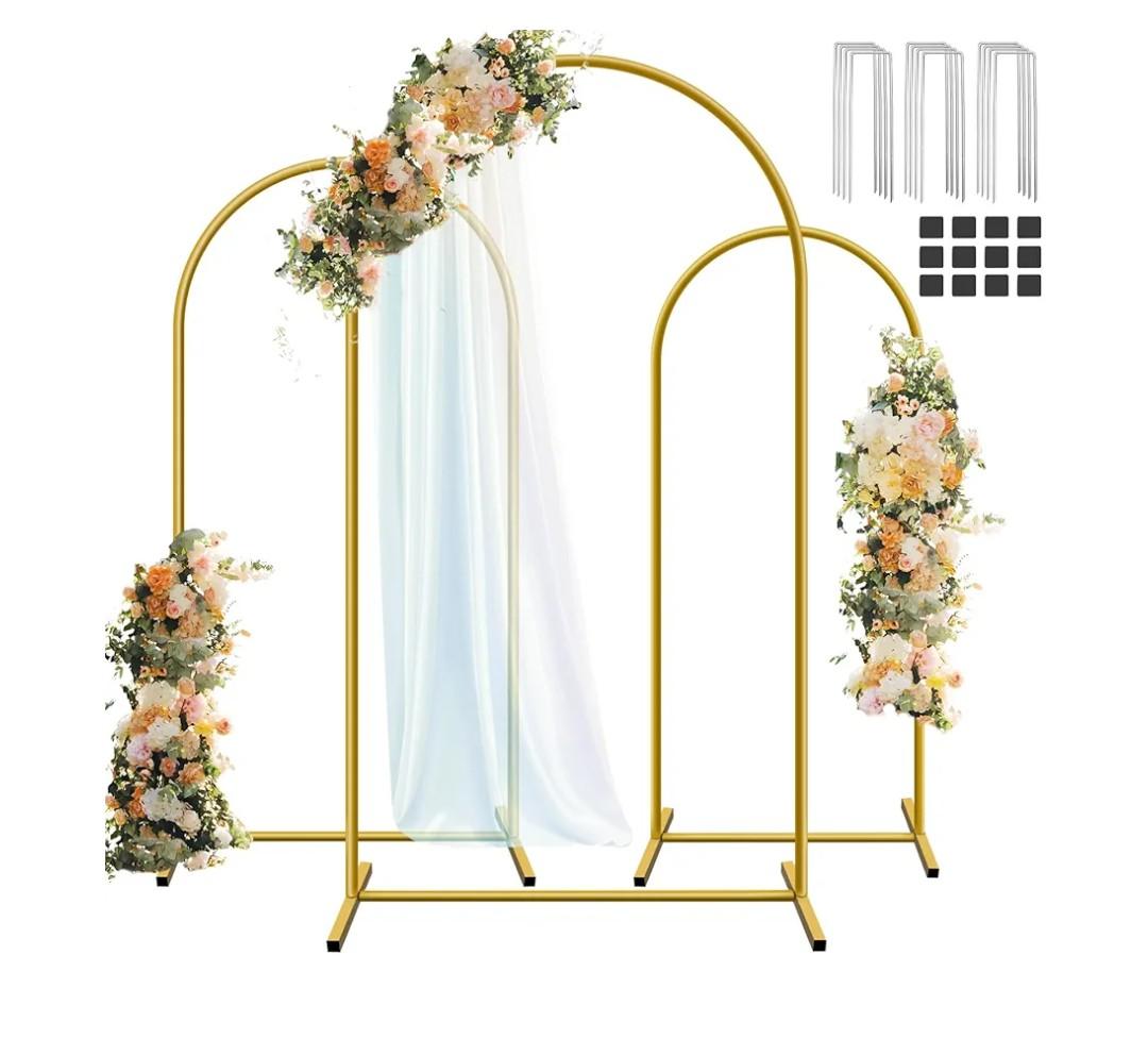 Hemmotop Metal Arch Backdrop Stand Set of 3, 6FT, 5FT, 4FT Party Arch Stands for Wedding, Birthday, Baby Shower, Bridal Shower - Balloon Arched Frame for Garden Decor, Gold Floral Arches, 3 Pieces Hemmotop Metal Arch Backdrop Stand Set of 3, 6FT, 5FT, 4FT Party Arch Stands for Wedding, Birthday, Baby Shower, Bridal Shower - Balloon Arched Frame for Garden Decor, Gold Floral Arches, 3 Pieces