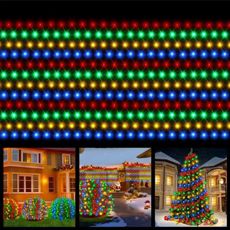 Christmas Net Lights 360 LED Outdoor 12FTx5FT Christmas Mesh Lights Connectable IP67 Waterproof Colorful Decorations Fairy String Light 8 Modes for Indoor Xmas Tree Bush Garden Decor Party-Multicolor