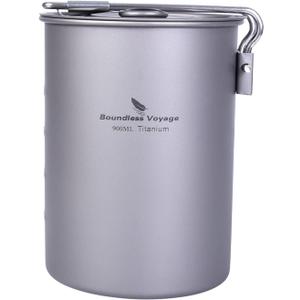 Ultralight Portable 900ml Outdoor Titanium Pot with Lid Folding Handle Camping Water Rice Food Bowl Cup Mug Bottle Ti15103B11