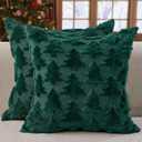 DFXSZ Christmas Pillow Covers 18x18 inch Set of 2 Green Christmas Tree Decoration Soft Plush Faux Fur Jacquard Throw Pillows for Bedroom Sofa Holiday Festivals Winter Home Decor PTK070A18