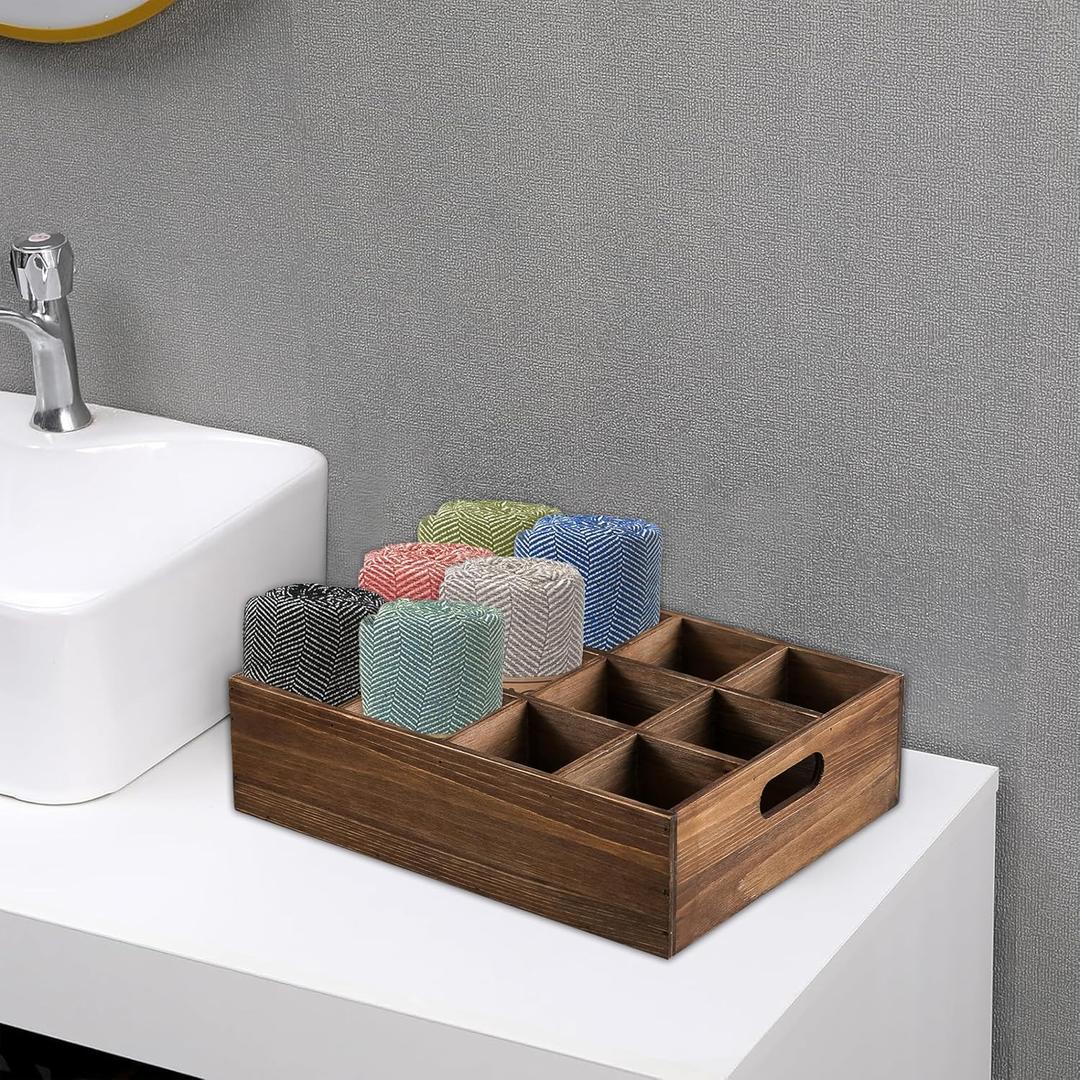 Rustic Wooden Crates for Storage 16 X 12 Inches, Farmhouse Wood Box with Carrying Handles, Handmade Wooden Basket for Kitchen Bathroom Tabletop, Wood Crates for Display, 12 Individual Slots (Wood (Each Slot: 3.54"))