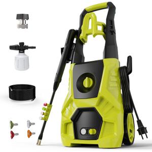 Electric Pressure Washer - 4800 PSI, 3.0 GPM High Power Washer Electric Powered with 35FT Power Cord, 4 Nozzles, Foam Cannon for Cleaning Cars, Driveways, Patios, Gardens, and Outdoor Surface, Green