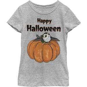 STAR WARS Last Jedi PORG on a Pumpkin Girls Short Sleeve Tee Shirt