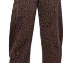 GRAPENT Barrel Jeans for Women Trendy High Waisted Wide Leg Baggy Cropped Relax Fit Stretch Denim Trouser Ankle Pants (Large, Leopard)