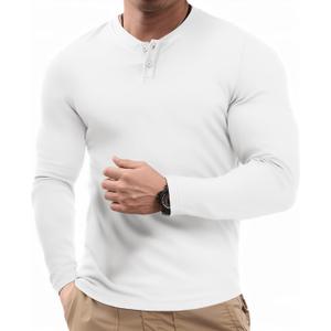JMIERR Mens Muscle Slim Henley Shirt Button V-Neck Long Sleeve Gym Workout Athletic T Shirts (White, XXL)