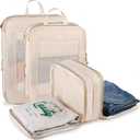 Expandable Double-Sided Compression Packing Cube3 Set Lightweight Double Deck Organizer Bag Carry on Luggage Backpack Suitcases Women Travel Accessories for Separate Clean and Dirty Clothes (Beige)