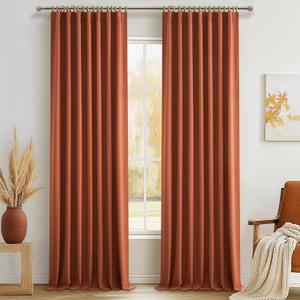 Fall Burnt Orange Curtains Blackout 102 Inches Long 2 Panels Set,Terracotta Autumn Color Decor Retro for Living Room/Bedroom Antique Copper Rust Boho 70s Window Pleated Linen Drapes (W50"xL102")