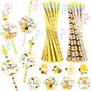48 Sets Bee Themed Scented Pencils with Erasers Motivational Cards and Pencil Topper Clip Gifts Bulk Prizes Reward Bee Party Favor