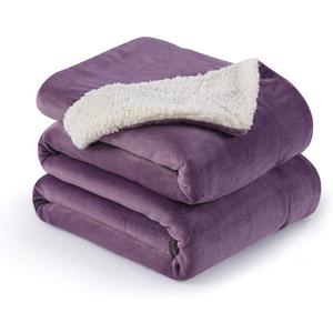 NANPIPER Couch Blanket Reversible Sherpa Flannel Blanket Ultra-Soft Plush Warm Fleece Microfiber (60"x80",Cassis Purple)