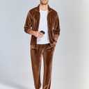 COOFANDY Mens 2 Piece Velour Tracksuit Full Zip Jackets Pants Velvet Jogging Suits Sweatsuit Set (Brown, XL)