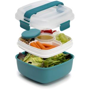 Goodful Stackable Lunch Box Container, Bento Style Food Storage with Removeable Compartments for Sandwich, Snacks, Toppings & Dressing, Leak-Proof and Made without BPA, 56-Ounce, Teal
