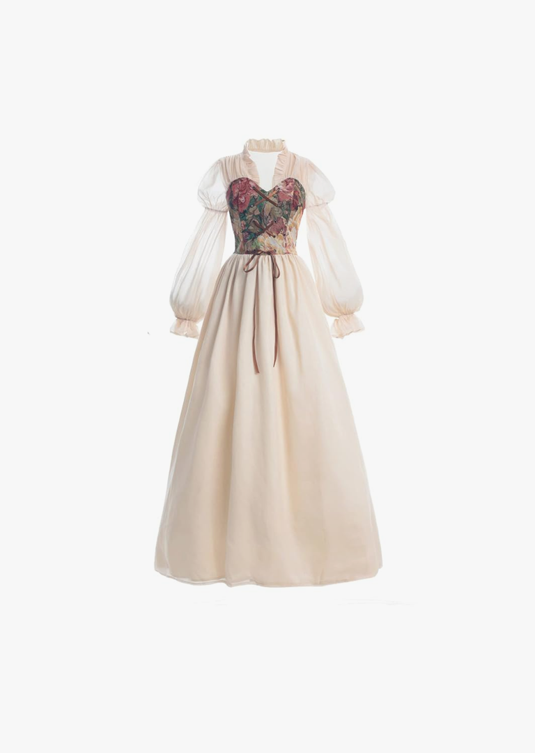 LTAKK Renaissance Dress Women Victorian Costume Ren Fair Medieval Dresses with Floral Corset, Size S