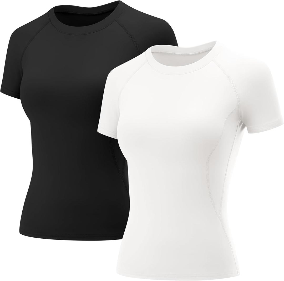 LOMON Womens Workout Tops Short Sleeve Raglan Athletic Shirts Yoga Gym Crewneck Quick Dry T-shirts, Medium 