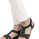 VJH confort Women's Flat Sandals Rhinestone Stretchy Strap Low Wedge Comfy Dressy Walking Sandals, 12