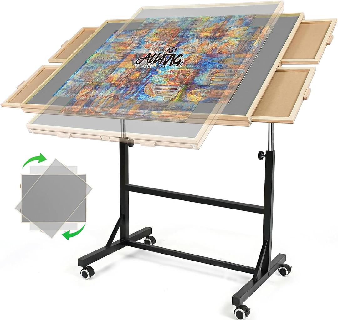 ALL4JIG 2000 Pieces Puzzle Table with Legs and Wheels, 28.50"40.16" Wooden Jigsaw Puzzle Table with 4 Drawers & Cover,Upgraded Stability & Optimized Lightweight Design,Vertical Placement Option