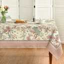 Horaldaily Floral Rectangular Tablecloth 60x140 Inch, Pink Birds Elegant Vintage Washable Seasonal Table Cover for Party Picnic Dinner Decor