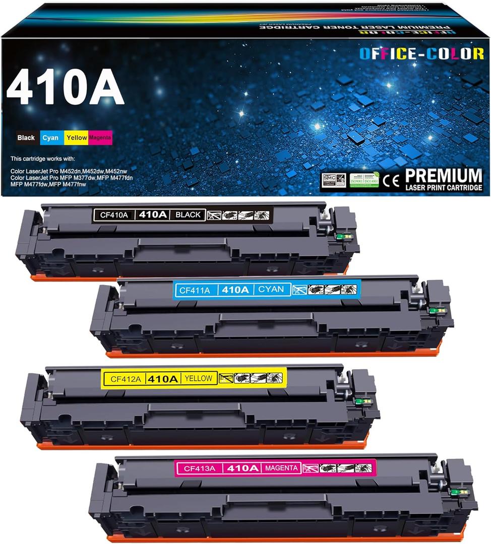 410A Toner Cartridges - Replacement for HP Color LaserJet Pro MFP M477fnw,M477fdw,M477fdn,M452dn,M452dw, M452nw,M477 M452 Series ( Black, Cyan, Magenta, Yellow)