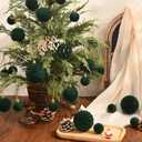 Waipfaru 38Pcs Velvet Ornaments for Christmas Tree Dark Green Flocked Christmas Ornaments Shatterproof Hanging Ball Set for Xmas Winter Holiday Decorations in 3 Sizes(Large Medium Small)