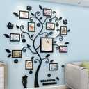3D cat photo frame tree acrylic three-dimensional wall stickers, punch-free removable vinyl wall stickers, used for living room and bedroom decoration(Black + black leaves)