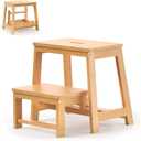 Bamboo Folding Step Stool with Sturdy Structure and Wide Stepping Surface for Safety, Multi-Purpose Foldable Step Ladder for Bathroom,Bedroom,Kitchen Step Stools for Kids & Adults, 400 lbs (Large & Foldable - 17.3''H)