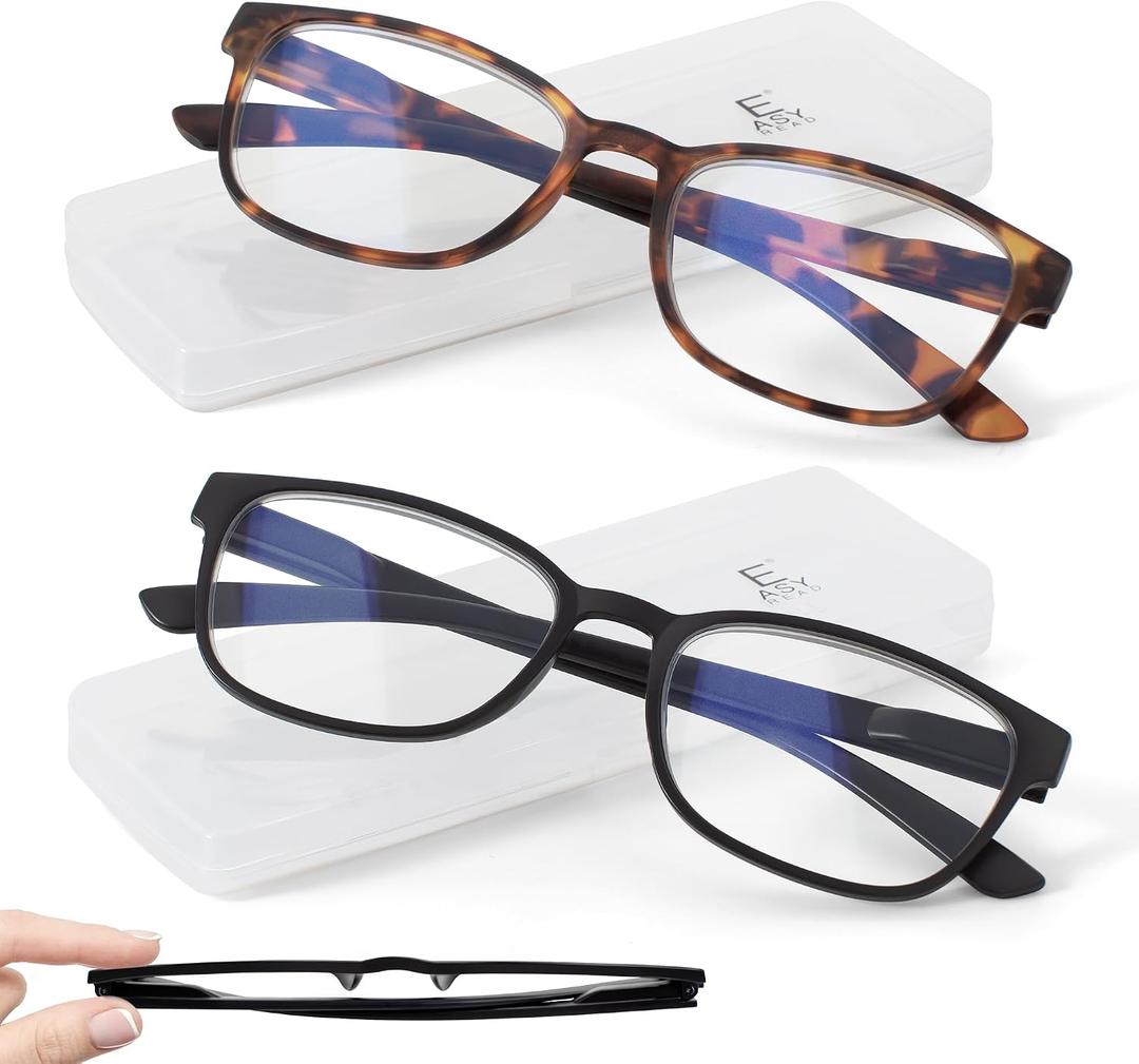 EASY READ 2 Pack Ultra Slim Reading Glasses for Women Men,Rectangular Blue Light Blocking Readers with Spring Hinges