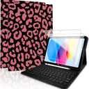 TopPerfekt for Bluetooth Keyboard iPad 10th Gen 10.9 inch (2022) case iPad (A16) 11th/ 10th Gen Case 11'' (2025) with 7Color Backlights, Pencil Holder, Detachable, Rechargeable  Leopard Rose Pink