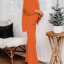 Viottiset Women's 2 Piece Outfits Sweatsuit Knit Long Sleeve Sweater Wide Leg Pants Loungewear (S)