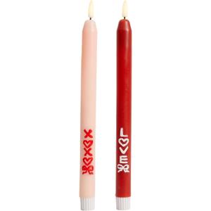 DN DECONATION Flameless Taper Candles Set of 2, Red & Pink Valentine LED Candles - Battery Operated XOXO & Love Decor Candles for Romantic Home, Wedding, Gift for Her