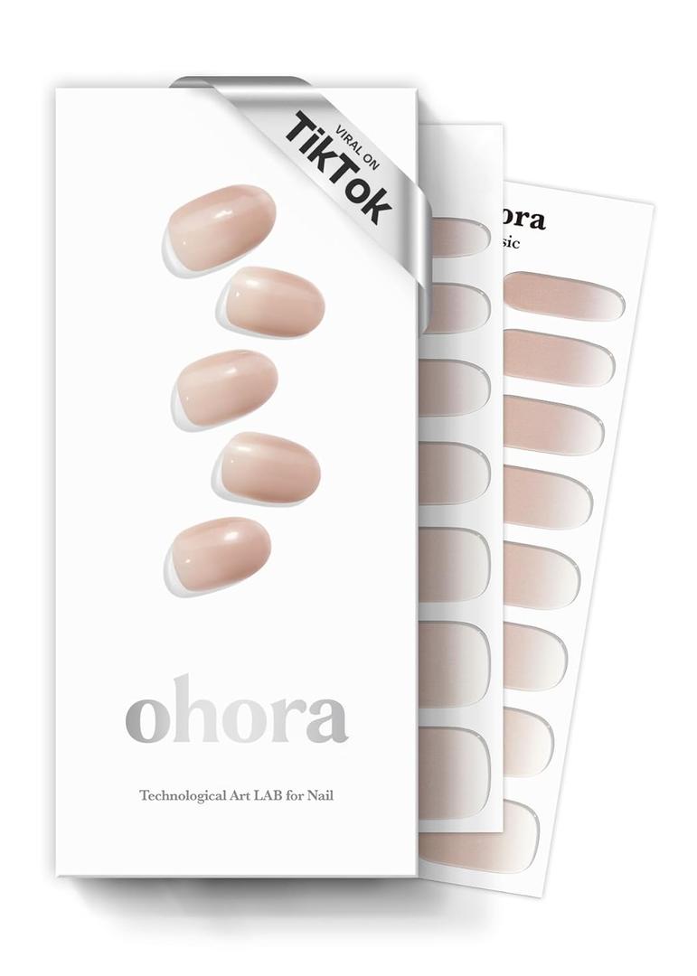 ohora Semi Cured Gel Nail Strips (N Mild Latte) - Nude, Ombre, Works with Any UV/LED Lamps, Salon-Quality, Long Lasting, Easy to Apply & Remove - Includes 2 Prep Pads, Nail File & Wooden Stick