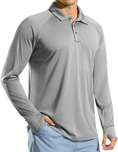 Pudolla Men's Long Sleeve Golf Polo Shirt UPF 50+ Lightweight Sun Protection Cool SPF Hiking Shirts for Men XL