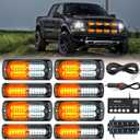 Nilight 8PCS LED Strobe lights 12V Sync Feature Amber White 12 24LED Emergency Hazard Warning Lights with Controller for Cars Trucks RVs Campers