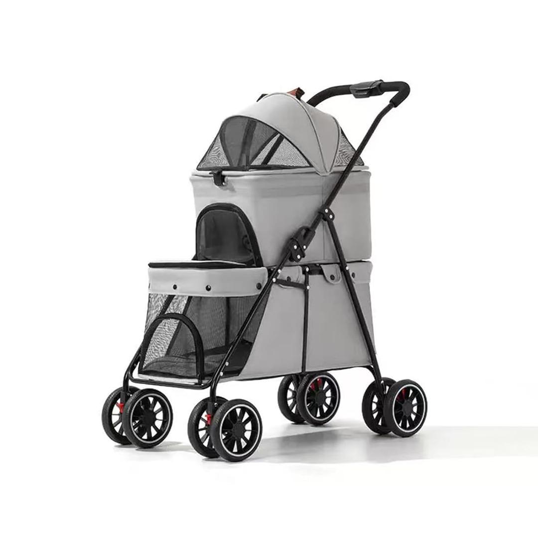 YYW Double Pet Stroller Foldable 2 Carriages Lockable Wheels Gray