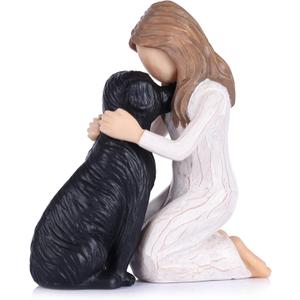 Black Dog Figurine, Women and Black Lab Dog Keepsake Statue, Hand Painted Resin Memorial Gift for Dog Lovers for Home Decor, Shelf, Office, Living Room, Bedroom, Memory Gifts for Christmas Birthday