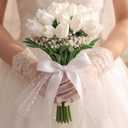 Wedding Holding Bouquet for Bride 25 Stems Tulips Artificial Flowers Bouquets with Pearl DIY Kits for Bridal Wedding Party Decoration Supplies Never Withered Tulip Bouquet for Bridesmaids