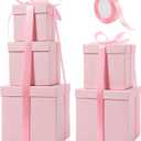 Cholemy 5 Pcs Square Nesting Boxes Decorative Gift Boxes with Lid and Ribbon Assorted Sizes Wrap for Wedding, Thanksgiving, Christmas, Anniversary, Birthday, Bridal Party(Pink)
