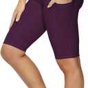 ALONG FIT Women High Waisted Biker Shorts Tummy Control Workout Yoga Shorts with Pockets Athletic Workout Running (Black, L)