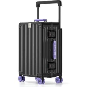 ROPLUS Aluminium Frame Carry on Luggage with Smooth Jelly Wheels, Hardside Zipperless Rolling Suitcase with TSA Lock (BlackPurple, 21-Inch)