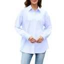 Women's Shirts Fashion Casual Loose Fit Long Sleeve Button Down Lightweight Collared Blouse Tops Blue (M)