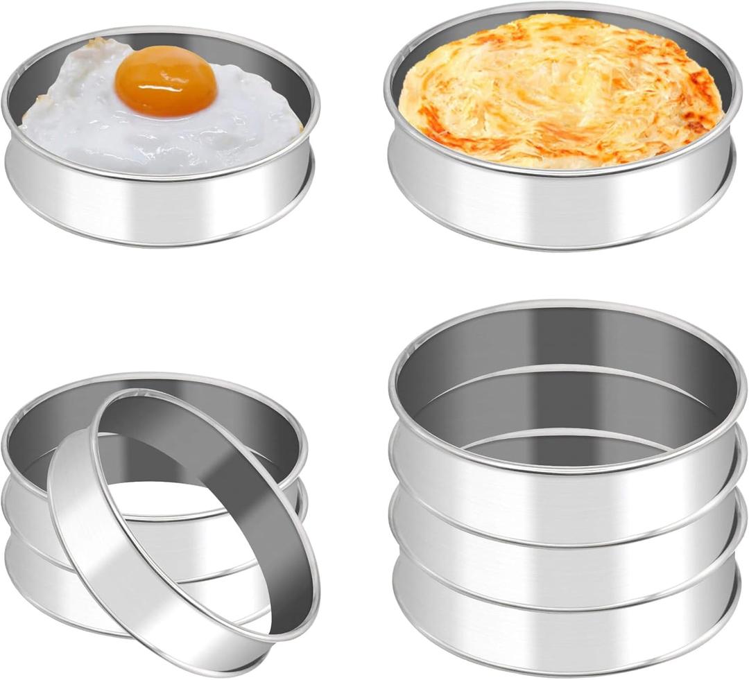 8Pack Crumpet Rings English Muffin Rings 4"+3.15"-Round Egg Rings -Stainless Steel Tart Rings-Ring for Cooking Baking-Round Metal Cooking Rings (4 inch+3.15 inch-8 pieces)