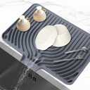 Dish Drying Mat for Kitchen Counter, with Built-in Drain Lip, Food-Grade Silicone, Easy Clean Pad for Countertop Protection, Multi-Functional Use (18 x12 Raised Sink, Grey)